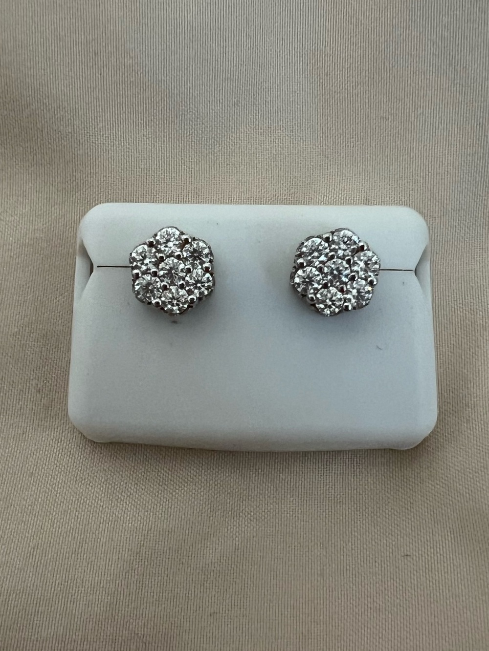 Silver Moissanite Cluster Stud Earrings - Sparkling Silver Floral Design